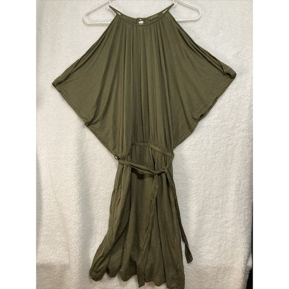 LAmade Dress Size Small S Dolman Sleeve Bat Sleeve open back casual green pocket - Picture 1 of 8